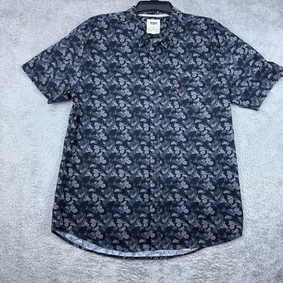 Levis Mens XL Floral Shirt Navy Black Button Up Short‎ Sleeve Versatile Classic - Picture 7 of 11